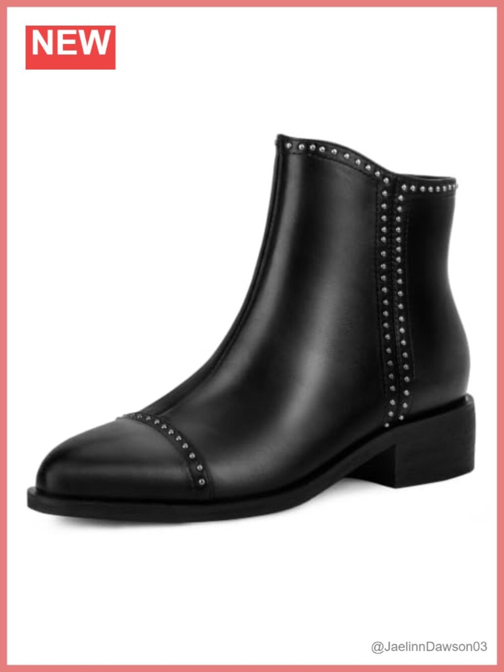 Studded Ankle Boots Chunky Block Heel Almond Toe Booties